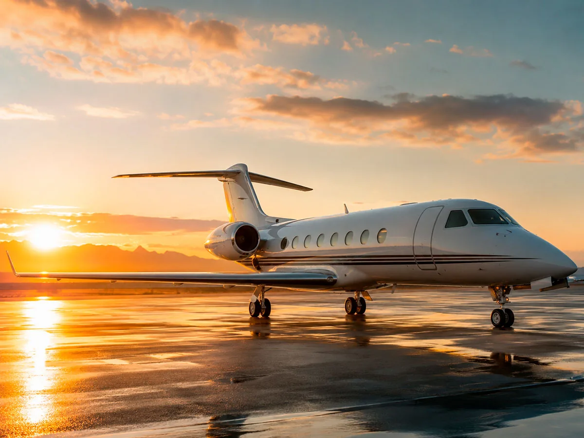 Consórcio de Aeronaves | Consórcios Rio Brilhante Jato executivo estacionado na pista ao pôr do sol: Consórcio de Aeronaves, em Rio Brilhante e Mato Grosso do Sul